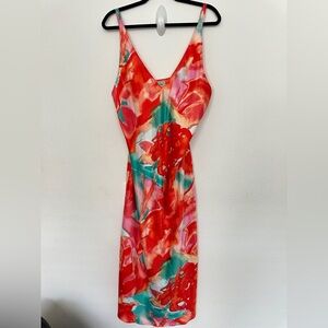 NATORI Garbo V-Neck‎ floral Slip Dress Large